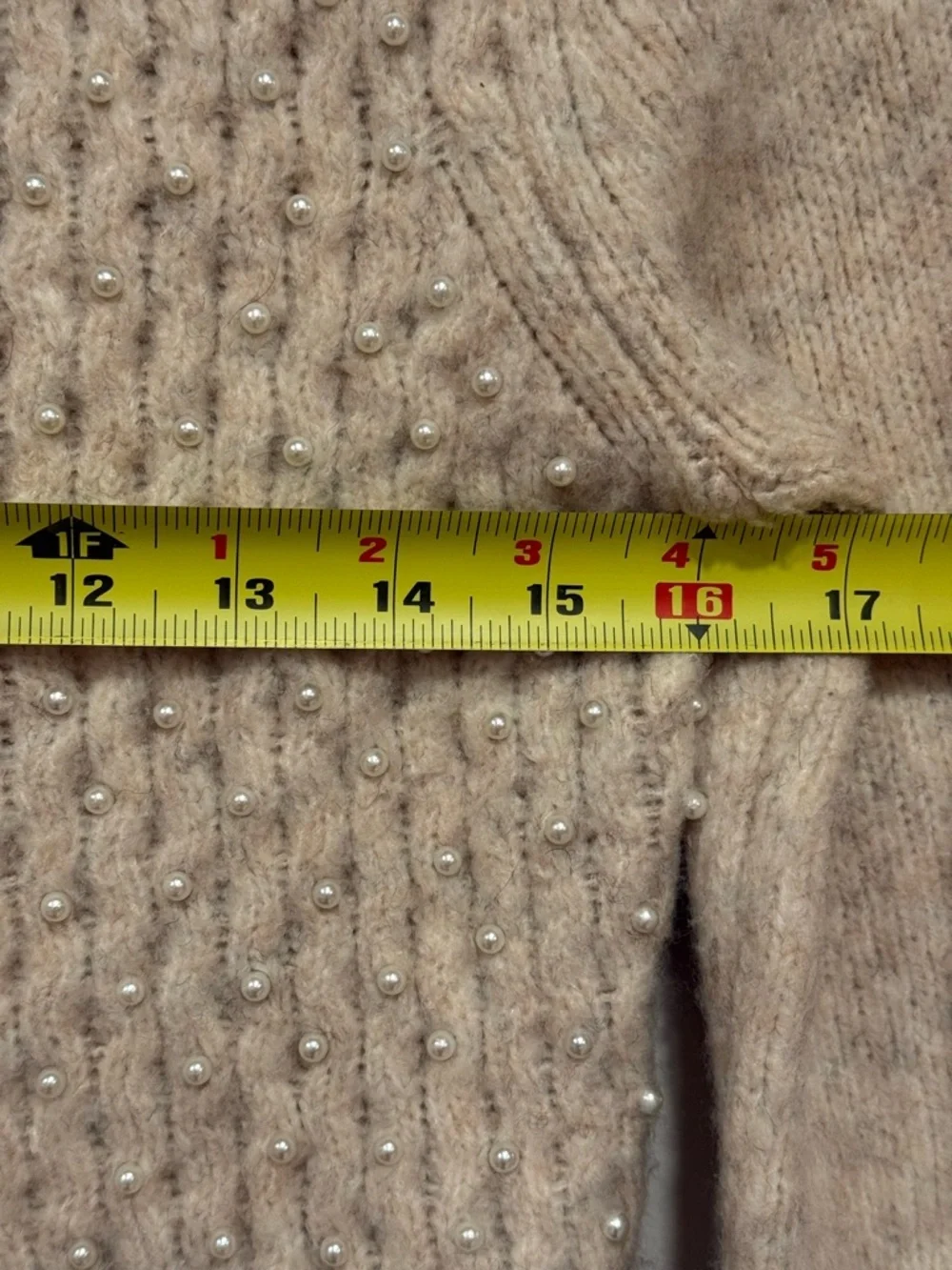 Zara Pearl Embellished Wool Blend Sweater Size Small